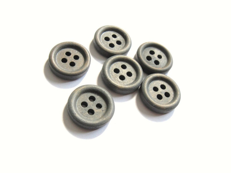 Grey Button 15mm set of 6 wood buttons | Etsy