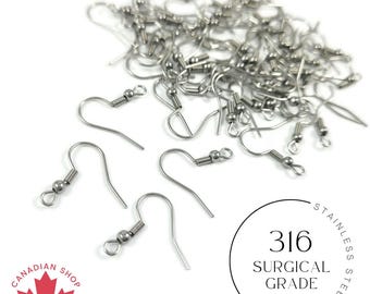Ganchos para pendientes de acero inoxidable quirúrgico, 50 piezas (25 pares), accesorios de joyería hipoalergénicos que no se deslustran.