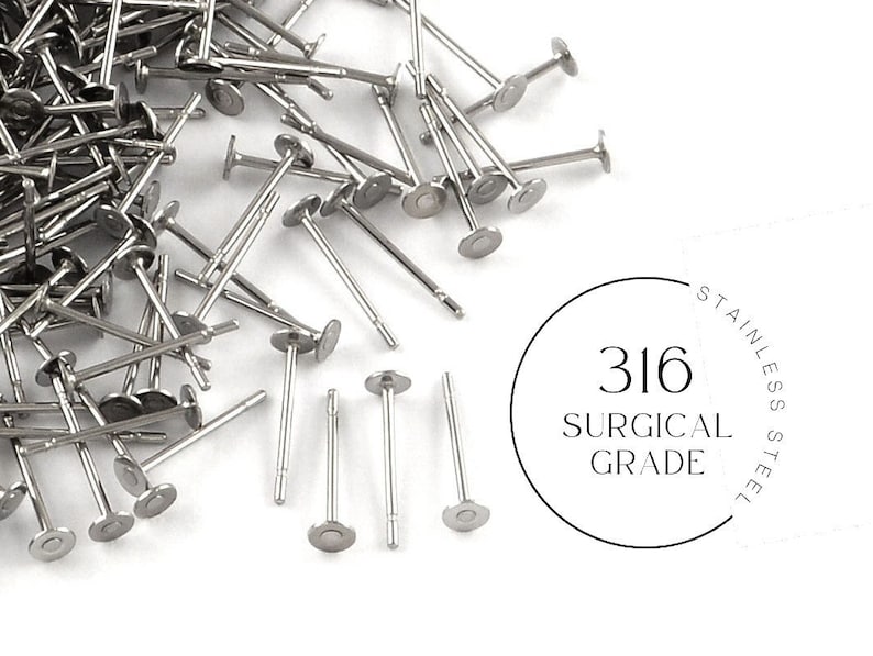 Stainless steel earring post, Hypoallergenic 316 surgical grade, 3mm 4mm 5mm or 6mm stud earrings findings immagine 1