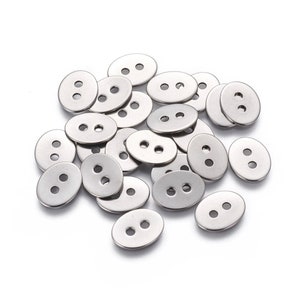 6 Silver metal buttons, stainless steel buttons or clasps, oval buttons 17mm image 1