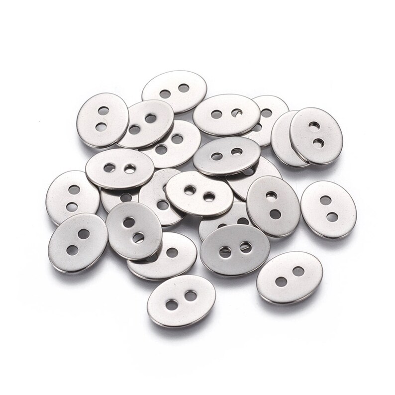 6 Silver metal buttons, stainless steel buttons or clasps, oval buttons 17mm image 1