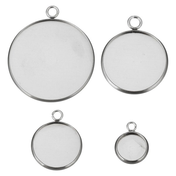 Base ronde pour cabochon en acier inoxydable 16 à 30mm avec anneau pour pendentif