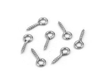 Silver Screw Eyes Bails - 10pcs Stainless Steel Bails Top Drilled - Four sizes available