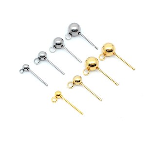 Stainless steel ball post with loop, 10pcs hypoallergenic earring making supplies image 4