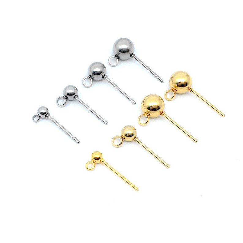 Stainless steel ball post with loop, 10pcs hypoallergenic earring making supplies image 4