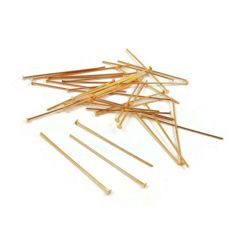 Real 18K gold plated head pins - 20mm or 35mm - Nickel free jewelry findings - 21 gauge 画像 1
