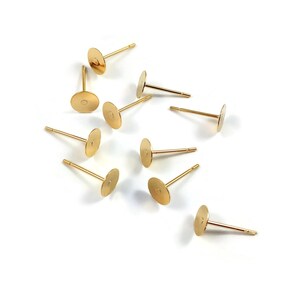 Tiges pour boucle d'oreille en acier inoxydable plaqué or véritable 24CT avec plaque de 6mm image 4
