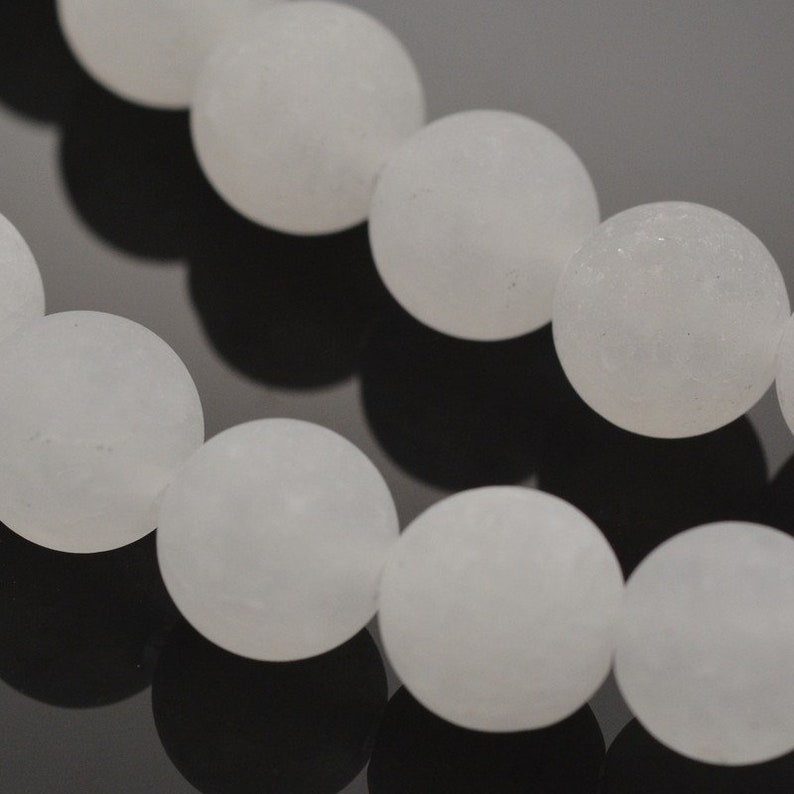 Natural White Jade Beads, Round 6mm or 8mm, Frosted Stone image 2