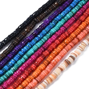 Natural freshwater shell beads, 6mm heishi spacer beads, Colorful beads for jewelry making