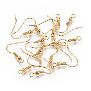 18K Gold Plated Earring Hooks - Stainless steel earring findings - Real Gold Plated Ear Wire