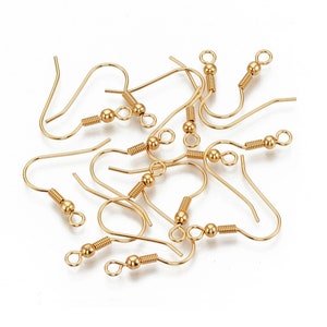 18K Gold Plated Earring Hooks - Stainless steel earring findings - Real Gold Plated Ear Wire image 1