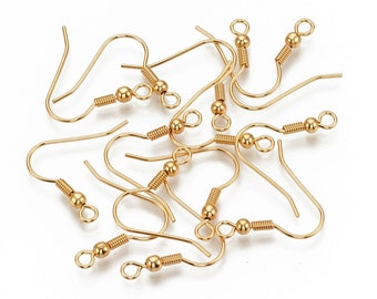 18K Gold Plated Earring Hooks - Stainless steel earring findings - Real Gold Plated Ear Wire