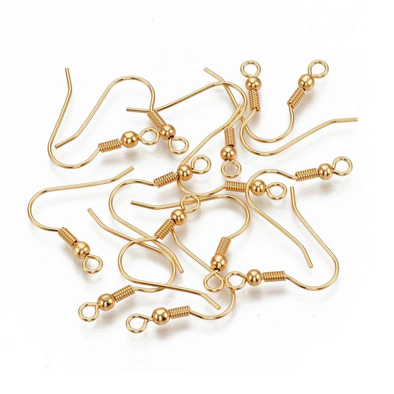 18K Gold Plated Earring Hooks - Stainless steel earring findings - Real Gold Plated Ear Wire image 1