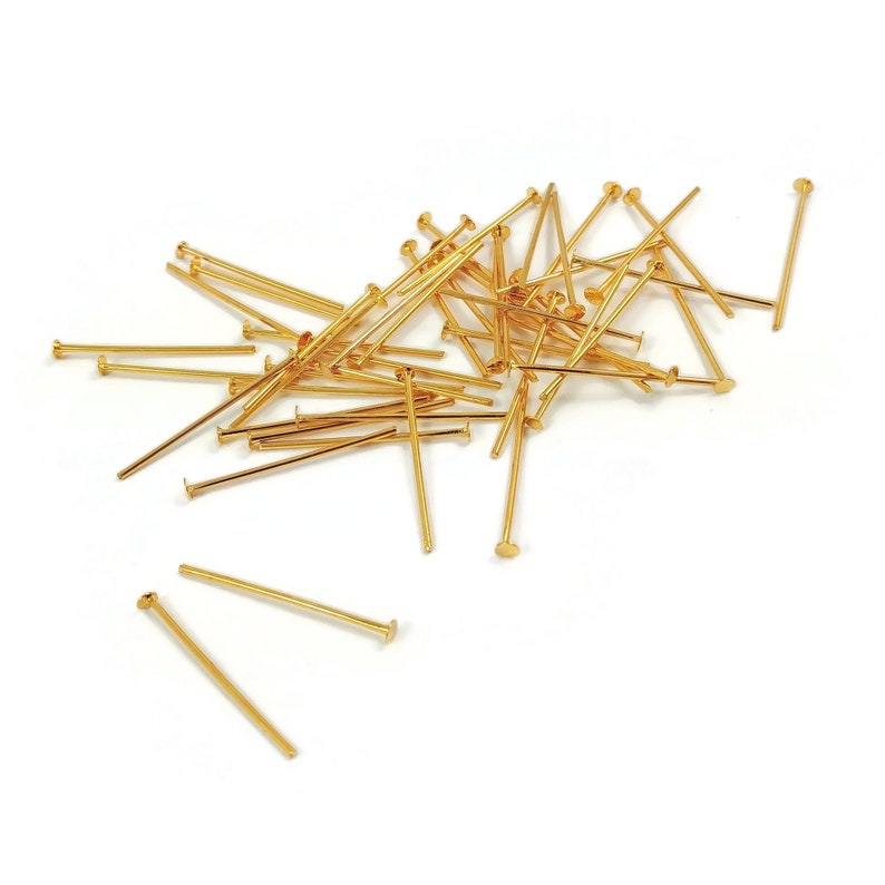 Real 18K gold plated head pins - 20mm or 35mm - Nickel free jewelry findings - 21 gauge 画像 5