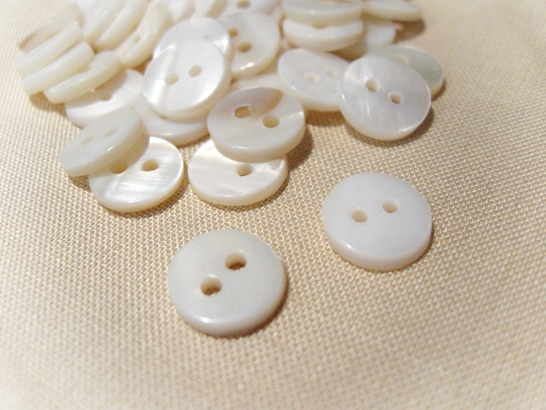 Mother of Pearl Buttons 10mm buttons set of 10 pearl buttons white buttons 10mm unique buttons sea shell buttons image 3