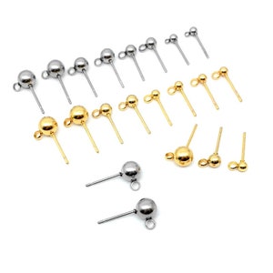 Stainless steel ball post with loop, 10pcs hypoallergenic earring making supplies image 7