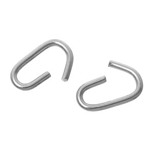 May include: Two silver metal chain links, each shaped like a small oval with a gap on one side.
