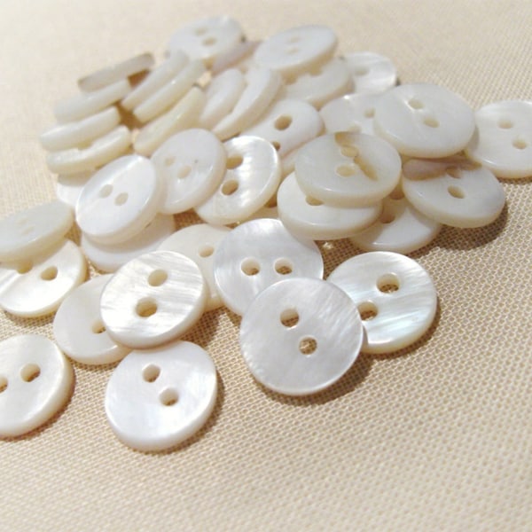 Mother of Pearl Buttons - 10mm buttons - set of 10 pearl buttons - white buttons 10mm - unique buttons - sea shell buttons