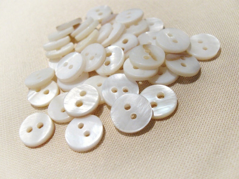 Mother of Pearl Buttons 10mm buttons set of 10 pearl buttons white buttons 10mm unique buttons sea shell buttons image 1