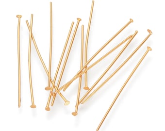 16K gold plated headpins, Stainless steel flat head pins - 25mm, 30mm - Hypoallergenic jewelry findings