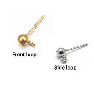 Stainless steel ball post with loop, 10pcs hypoallergenic earring making supplies image 2