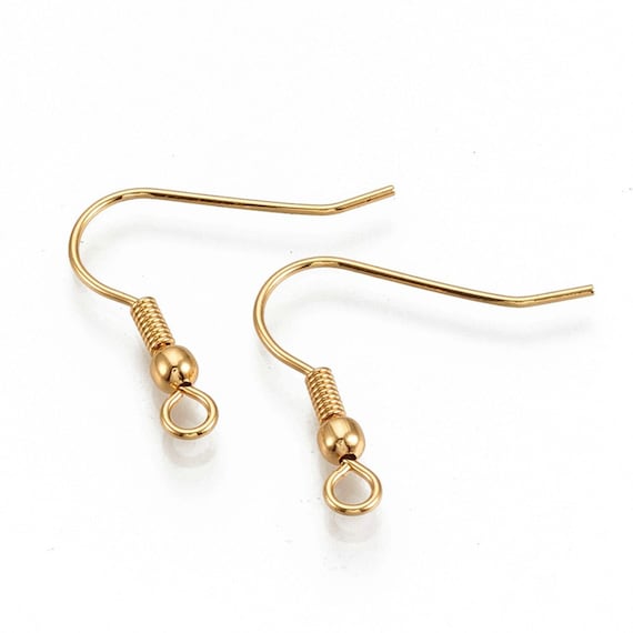 Stainless steel earring hooks - 18K gold plated earring findings - Real gold plated ear wire - Jewelry making