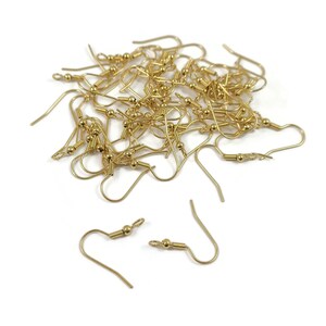50 Hypoallergenic earring hooks, Nickel free 18K gold plated ear wire, Front loop Bild 3