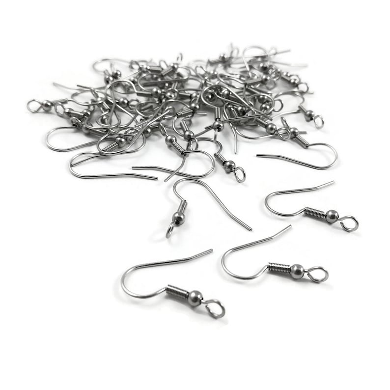 Stainless steel ear wires, Other side loop earring hooks, Hypoallergenic earring findings, 50 pcs 25 pairs image 1