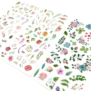 Flowers garden sticker set - 3 sheets of watercolor stickers