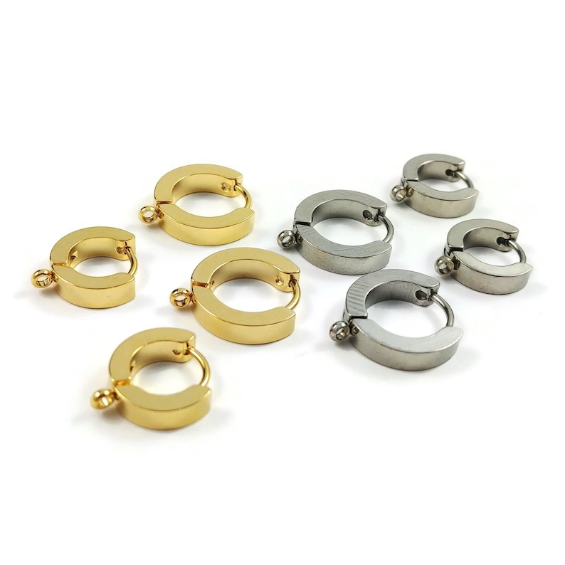 24K gold plated huggie hoops with loop, Stainless steel earring findings, Dainty leverback for jewelry making image 4