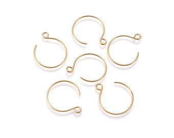 10pcs gold stainless steel round earring hooks, Hypoallergenic ear wire findings for jewelry making