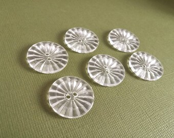 Clear plastic sewing buttons - set of 6 vintage craft buttons 23mm