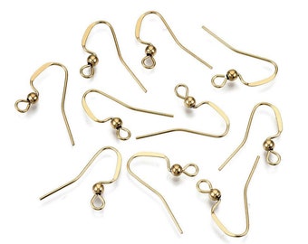 18K gold plated french earring hooks, Stainless steel ear wires, Nickel free earring findings, 20 pcs (10 pairs)