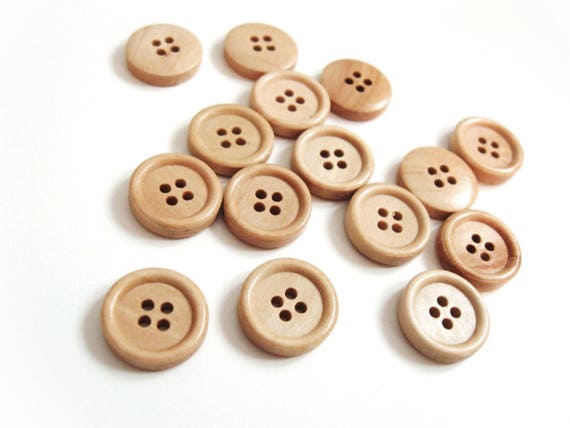 Wooden button Natural 4 Holes Wood Sewing Buttons 15mm set | Etsy