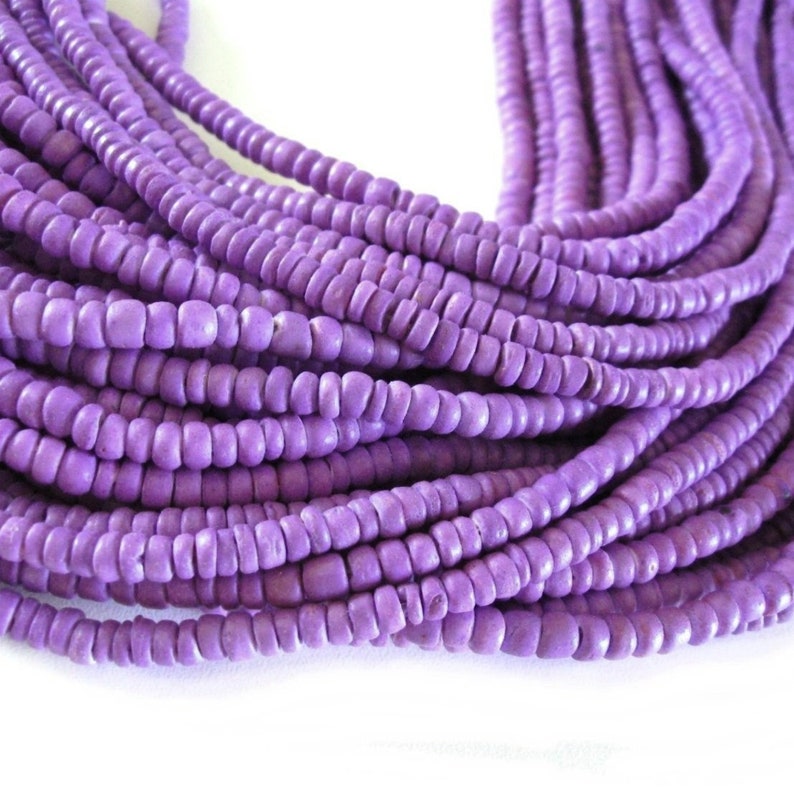 Purple coconut beads, Rondelle disk spacer beads, Lilac wood beads 4-5mm Lilac