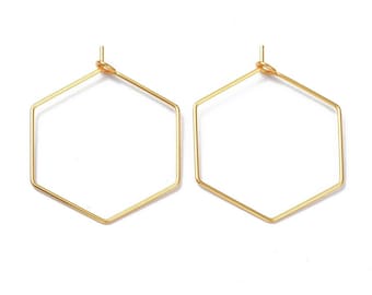 Gold stainless steel hexagon hoops 10pcs (5 pairs) - 2 size available