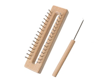 Wooden Rectangle Knitting Loom with crochet needle