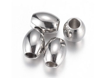 10 Stainless Steel Oval Beads 5mm, 6mm or 8mm