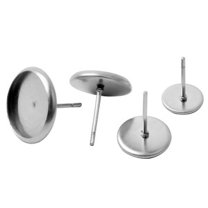 10 Stainless steel ear stud cabochon settings - fits 6, 8, 10 or 12mm cabochons image 1