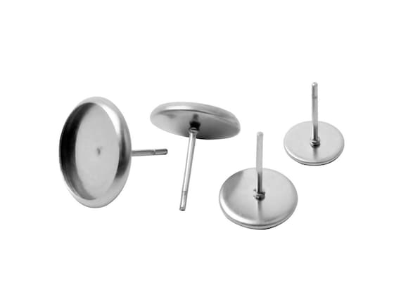 10 Stainless steel ear stud cabochon settings - fits 6, 8, 10 or 12mm cabochons