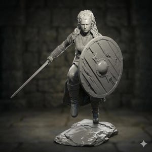 Lagertha Viking Queen STL - Shieldmaiden 3D Sculpture - Norse Female Warrior Digital Miniature - High Detail STL File for Resin 3D Printing