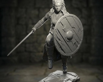 Lagertha Viking Queen STL - Shieldmaiden 3D Sculpture - Norse Female Warrior Digital Miniature - High Detail STL File for Resin 3D Printing
