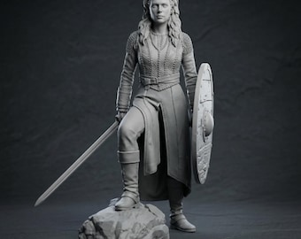 Viking Shield Maiden STL File 3D Print Model, Female Warrior Statue STL, Detailed Character Sculpture, Printable Figure File