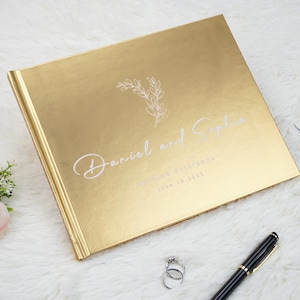 Personalized gold Wedding Guest Book | Custom Reception Guestbook | Engagement Signning Book, Wedding Anniversary Gifts