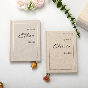 Personalized Linen Wedding Vow Books for Bride and Groom | Luxury Gold Foil Edge Hardcover | His & Her Wedding Ceremony Journals