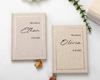 Personalized Linen Wedding Vow Books: Gold Foil Hardcover, His & Hers Journals