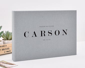 Personalized Grey Linen Wedding Guest Book, Instax Photo Album