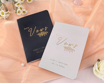 Custom Wedding Vow Books, Gold Foil, His & Hers, Keepsake