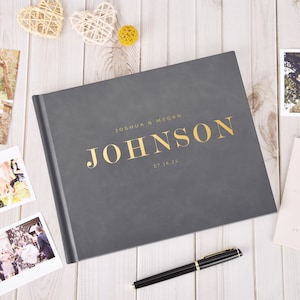 Dusty Blue Wedding Guest Book Gold Foil Blue Wedding Guestbook Custom Guest Book Personalized Guest Book Wedding Guest Book Photo Book