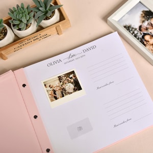Baby Pink Wedding Album With gold Lettering, Personalized Photo Guest Book, Instax Wedding Book, Photo Booth Guest book Album